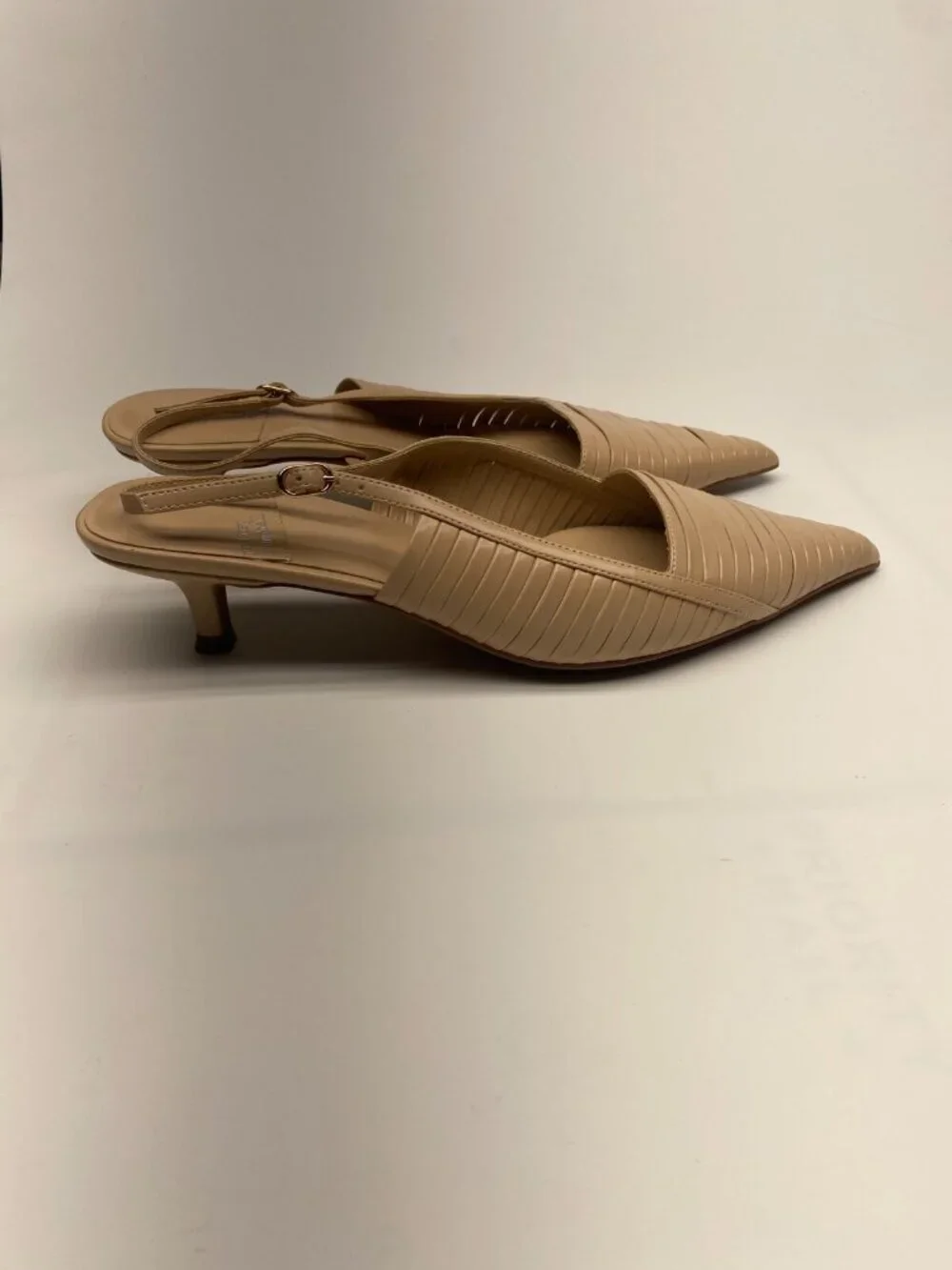 Jeffrey Campbell Womens Stridze Beige Leather Slingback Kitten Heel Sz 9.5
